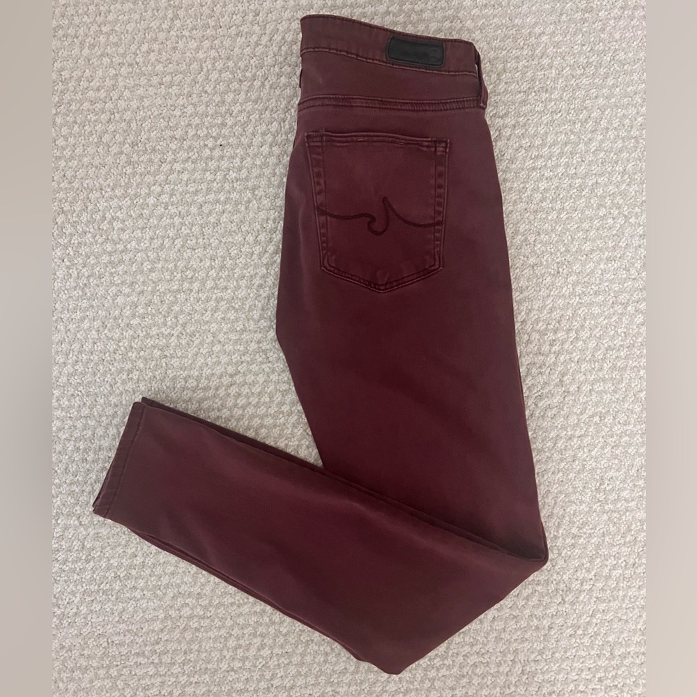 AG Abbey Ankle Mid Rise Burgundy Skinny Jeans